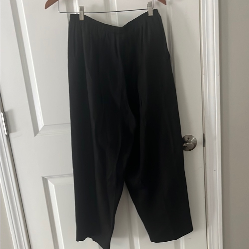 Vintage Alissa Black Linen Wide leg ankle Pants with elastic waist & pockets med - Picture 5 of 7